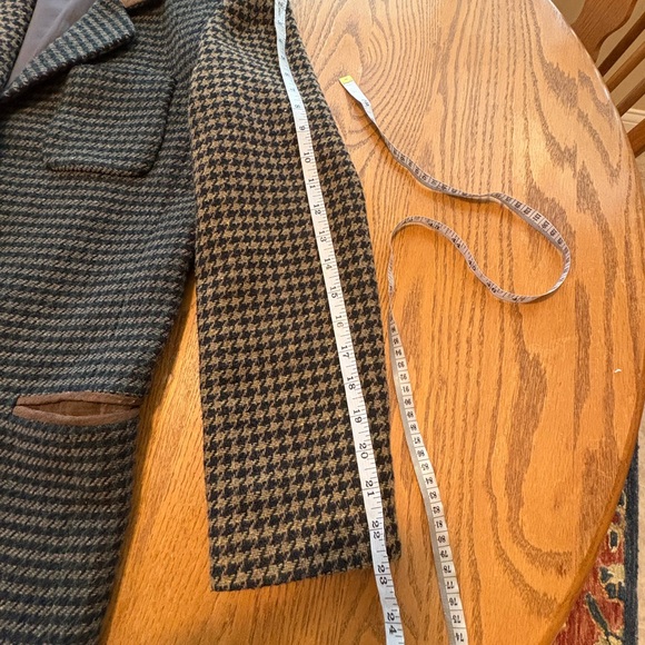 Vintage JL Colebrook brown houndstooth plaid wool blazer Jacket suede collar M - Picture 3 of 11
